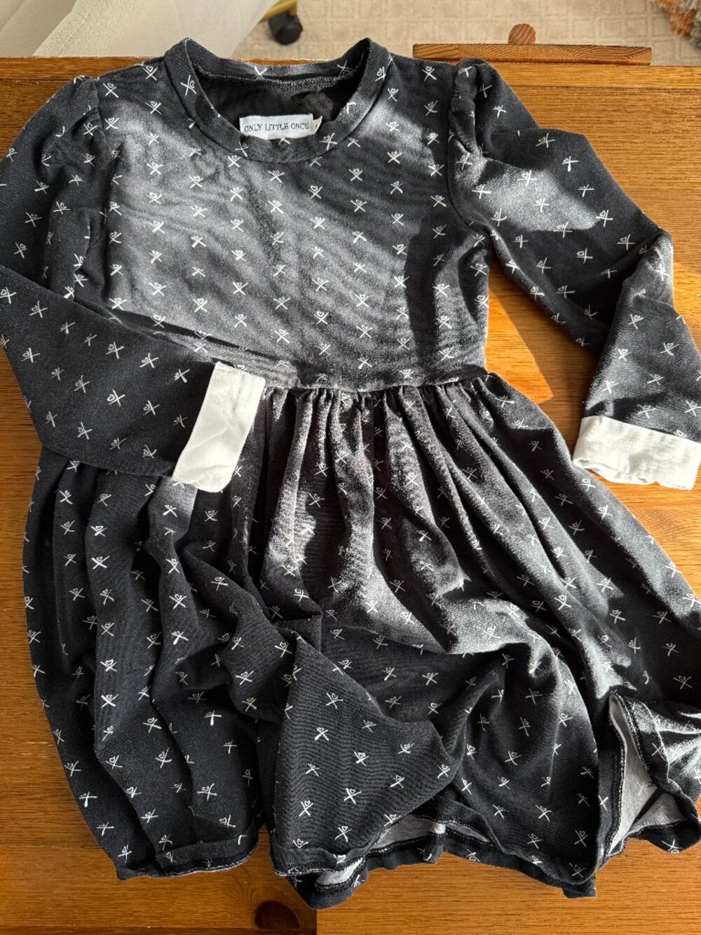 Only Little Once Girls Black White Printed Long Sleeve Dress Size 7